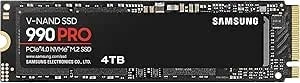 Samsung 990 Pro Ssd 4tb Pcie 4.0 M.2 2280 Internal Solid State Hard Drive, Seq. Read Speeds Up To 7,450 Mb/S For High End Computing, Gaming, And Heavy Duty Workstations, Mz-v9p4t0b/Am