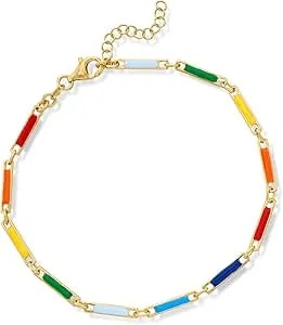Ross-Simons Italian Multicolored Enamel Bar-Link Anklet In 18kt Gold Over Sterling. 9 Inches