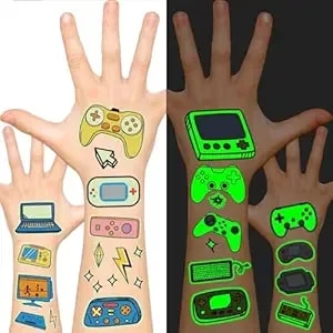 Emome 140 Styles Luminous Temporary Tattoos For Kids, Glows Fake Tattoos Waterproof For Boys And Girls Body Arm Shoulder, Tattoo Sticker For Kids Party Favors Goodie Bags Stuffers (Video Game)
