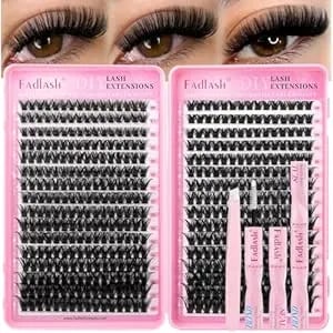 Fadlash Lash Clusters Kit 60d 80d Natural D Curl Eyelash Clusters 10-18mm Cluster Eyelash Extensions With Lash Bond And Seal Tweezers For Beginners Diy At Home