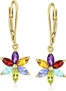 Ross-Simons 1.60 Ct. T.W. Multi-Gemstone Flower Drop Earrings In 18kt Gold Over Sterling
