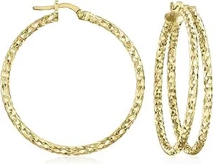 Ross-Simons Italian 18kt Gold Over Sterling Diamond-Cut Double-Hoop Earrings