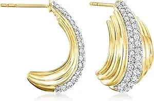 Ross-Simons 1.00 Ct. T.W. Diamond J-Hoop Earrings In 18kt Gold Over Sterling