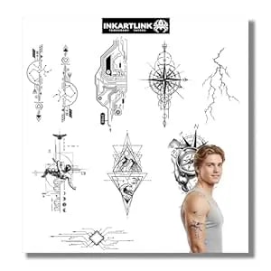 Inkartlink 8 Sheets Temporary Tattoos, Semi-Permanent Tattoo, Fake Tattoos, 1-2 Weeks Tattoo, Adult Art Design Temporary Tattoos, Hip-Hop Punk Style Series Tattoos Temporary.