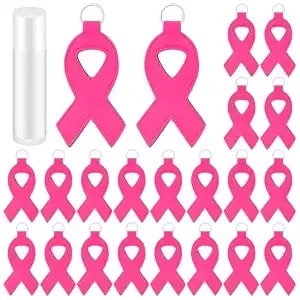 Kenning 20 Pcs Breast Cancer Awareness Accessories Lip Balm Holder Keychain - Bulk Pink Ribbon Breast Cancer Awareness Items For Women Favors Supplies Survivor Gift Charity Charity Public Social Event