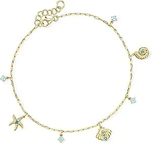 Ross-Simons 0.60 Ct. T.W. Swiss And London Blue Topaz Sea Life Anklet In 18kt Gold Over Sterling. 9 Inches