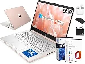 HP Flagship 14" Laptop Computer For 2026 Student Business, Win 11 Pro, Copilot AI, Intel CPU Up To 2.8GHz, 8GB RAM, 628GB Storage (128GB SSD+500GB Ext), Wi-Fi 6, Hubxcelaccessory, MS Office, Rose Gold