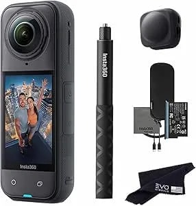 insta360 x5 Basic Bundle-8k Waterproof 360 Action Camera With 1/1.28" 48mp Sensors, 8k 360 Hdr Video, 72mp 360 Photo, 4k Single-Lens - Bundle Includes Selfie Stick, Lens Cap (No Card)