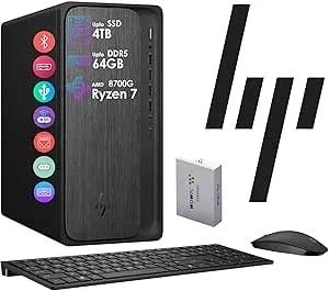 Hp Omnidesk Ai Pc Desktop, 16 Npu Tops, Ryzen 7-8700g Cpu (5.1ghz), 24gb ddr5 Ram, 1.5tb Storage (1tb Pcie Ssd & 512 External Drive), Wi-Fi 6, Dual Monitor Support, Windows 11, Wireless Kb & Mouse