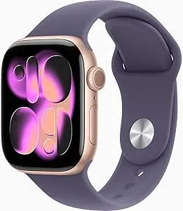 Apple Watch Series 11 [GPS + Cellular, 42mm] Rose Gold Aluminum Case With Purple Fog Sport Band, S/M (Renewed)