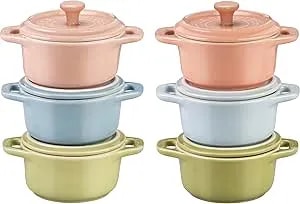 Staub Ceramic 6-Pc Mini Round Cocotte Set - Macaron Pastel Colors