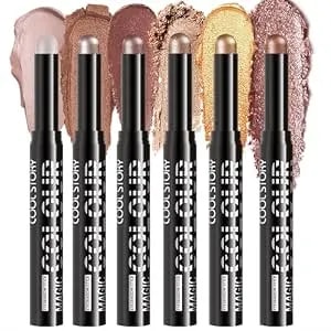 6 Colors Neutral Eyeshadow Stick Combo Set, Nude Brown Rose Gold Matte Shimmer Cream Eye Shadow Sticks Warm Tone Lazy Makeup For Daily & Party, Long Lasting, Waterproof, No Brush Needed, Set A