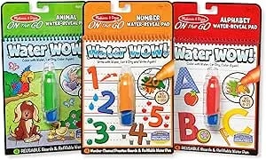Melissa & Doug On The Go Water Wow! Reusable Water-Reveal Activity Pads, 3-Pk, Animals, Alphabet, Numbers
