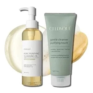 Korean Double Cleanse Duo Set – Pore Purifying Cleansing Oil & Gentle Face Wash, Mild Acid Complex, Sensitive Skin, W/ Centella Tea Tree & Green Tea, Lha Aha Bha Pha For Gentle Exfoliation Acne Care