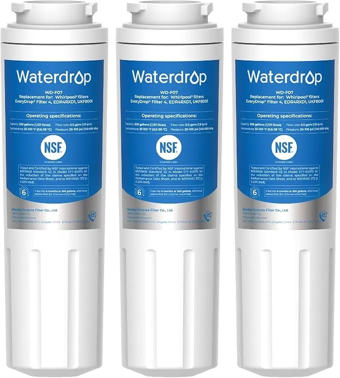 Waterdrop edr4rxd1 Water Filter Replacement For Everydrop® Filter 4, 3 Pack - Replacement For Whirlpool® ukf8001, 4396395, Maytag® ukf8001axx-200, ukf8001axx-750, Kenmore® 46-9006, Refrigerator Filter