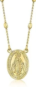 Ross-Simons Italian 18kt Gold Over Sterling Miraculous Medal Bead Station Necklace