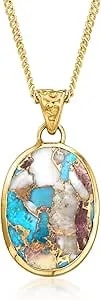 Ross-Simons Oval Kingman Turquoise Pendant Necklace In 18kt Gold Over Sterling