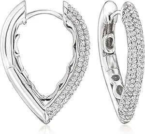 Ross-Simons 1.20 Ct. T.W. Cz V-Shaped Hoop Earrings In Sterling Silver