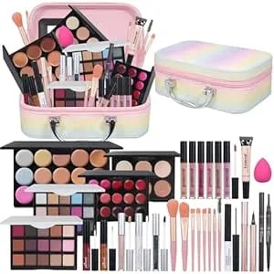 Pomcral All In On Makeup Kit Makeup Set For Teens, Women, Girl And Beginners Includes Eyeshadow Concealer Palette Lip Gloss Set Lipstick Eye Pencil Makeup Brushes