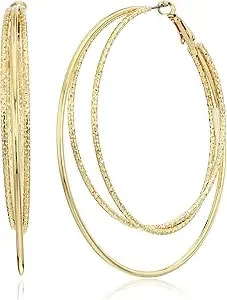 Guess Smooth And Textured Wire Gold Hoop Earrings