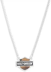 Harley-Davidson Women'S 16 In. Tiger'S Eye Bar & Shield Logo Necklace, Silver