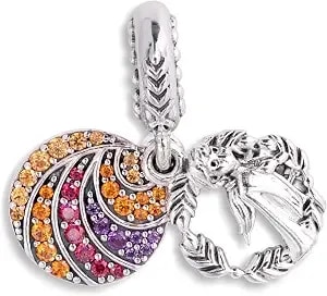 Pandora Disney Anna Sterling Silver Dangle With Honey, Orange And Red Cubic Zirconia And Royal Purple Crysta
