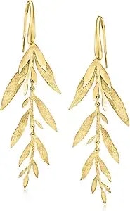 Ross-Simons Italian 18kt Gold Over Sterling Leaf And Branch Drop Earrings