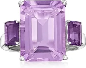 Ross-Simons 9.00 Ct. T.W. Emerald-Cut Amethyst Ring In Sterling Silver