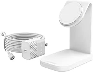 Otterbox Wireless Charging Stand For Magsafe (Mfi Approved -15w) - Includes 20w Wall Charger & 2m (6.6ft) Usb-C To Usb-C Cable - Brilliant Opera (White) (Brilliant Opera (White))