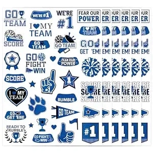 Dark Blue Team Spirit Temporary Tattoos - 170+ Team Spirit Tattoo Decorations, Sport Party Favors Supplies, Cheerleading Glitter Sport Game Stickers For School Event(6 Sheets)