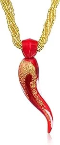 Ross-Simons Red Murano Glass Italian Horn Multi-Strand Necklace With 18kt Gold Over Sterling. 18 Inches
