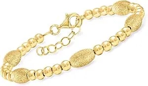 Ross-Simons Italian 18kt Gold Over Sterling Textured And Polished Bead Bracelet. 7 Inches