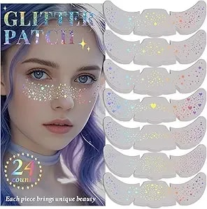 24pcs Glitter Freckles Makeup Patches-Holographic-Face Glitter Speckles, Sparkle Speckles Patches For Women, Cute Sparkling Fake Freckles, Glitter Freckles Face Tattoo, Musical Festival Accessories