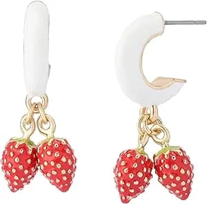 Betsey Johnson Women'S Betsey'S Backyard Strawberry Charm Huggie Earrings