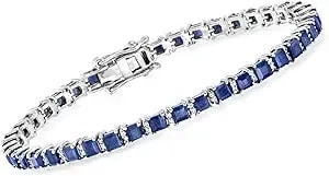 Ross-Simons 10.00 Ct. T.W. Sapphire And .31 Ct. T.W. Diamond Tennis Bracelet In Sterling Silver