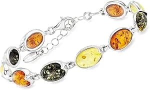 Ross-Simons Multicolored Amber Bracelet In Sterling Silver. 7 Inches