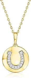 Ross-Simons Diamond Horseshoe Disc Pendant Necklace In 18kt Gold Over Sterling