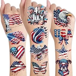 49 Sheets 4th Of July Tattoos Independence Day Patriotic Temporary Tattoos For American Labor Veterans Memorial Day Decoration, Red White And Blue Usa Flag Fake Tattoo Sticker Party Favors Accessories
