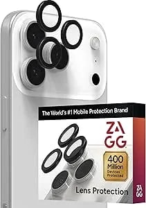ZAGG Iphone Camera Lens Protector For Iphone 17/16/15 Pro And Pro Max Models - Black, Camera Ring, Maximum Impact & Scratch Protection, Anti-Reflective Technology, Smudge-Resistant, Glass Elite