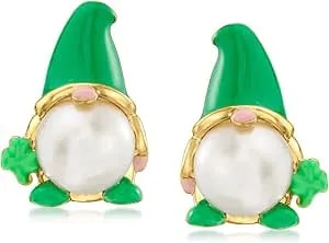 Ross-Simons 8-8.5mm Cultured Pearl And Enamel Gnome Earrings