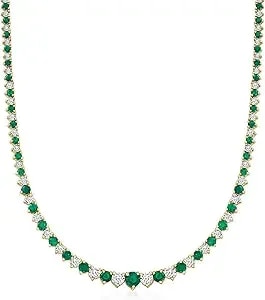 Ross-Simons 5.50 Ct. T.W. Emerald And 1.50 Ct. T.W. Diamond Tennis Necklace In 18kt Gold Over Sterling