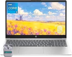 HP 15.6" Business Laptop Computer, 12GB RAM 512GB Storage (256GB SSD+256GB Docking Station Set), 10-Core Intel Core i5, Windows 11, Fingerprint Reader, Backlit Keyboard, Sagenova Earphones
