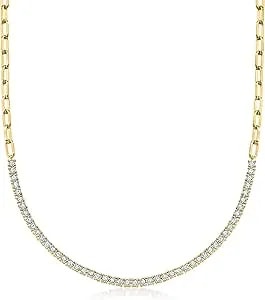 Ross-Simons 1.00 Ct. T.W. Diamond Tennis Paper Clip Link Necklace In 18kt Gold Over Sterling