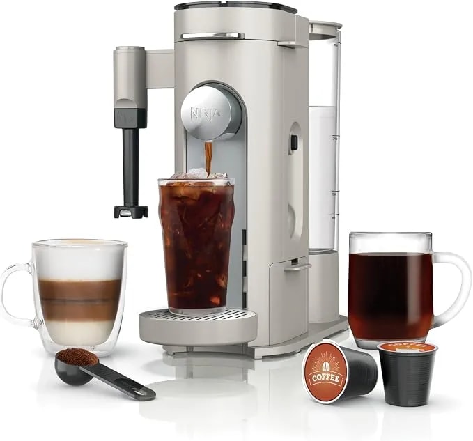 Ninja Pod And Grounds Coffee Maker, K-Cup Compatible, Stone, pb051st - Brews, Compact Design, Built-In Milk Frother, 56 Ounces Reservoir, 6 Ounces Cup To 24 Ounces Mug Sizes
