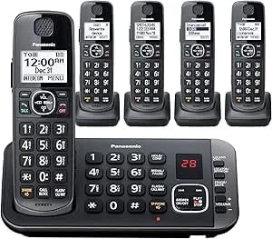 Panasonic Dect 6.0 Expandable System, Cordless Phones With Answering Machine And Call Blocking - 5 Cordless Phones 5 Handsets - Kx-tge645m (Metallic Black)