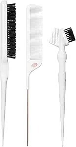 t3 Detail Set With Pintail Comb, Edge Brush, And Teasing Brush, Three-Piece Hair Brush And Comb Set With Premium Vegan Boar Bristles And Flexible Teeth For Smoothing, Detailing, And Styling Edges