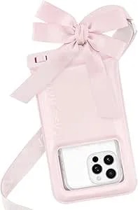 Case-Mate IP68 Waterproof Large Phone Pouch With Bow Design - Travel Beach Cruise Ship Essentials - Floating Phone Case With Crossbody Lanyard For Iphone 17 Pro Max/16 Pro/15/14/13/S26 - Ballet Pink