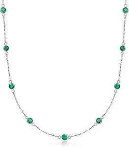 Ross-Simons 2.20 Ct. T.W. Emerald Station Necklace In Sterling Silver
