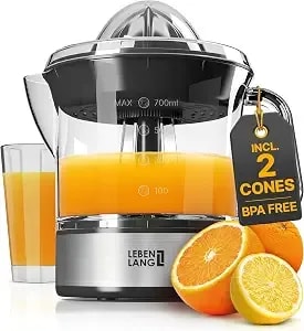 Lebenlang Orange Juicer Electric - 2 Cones & Bpa-Free I High Juice Yield & Large Volume I 24oz Lemon Juicer Squeezer I Electric Citrus Juicer Orange Juice Press Juicers Exprimidor De Naranjas Limones