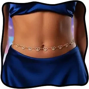 Urieo Rhinestone Waist Chain Belt Crystal Gold Belly Chains Layered Adjustable Dress Chain Belts Body Jewelry Accessories For Women